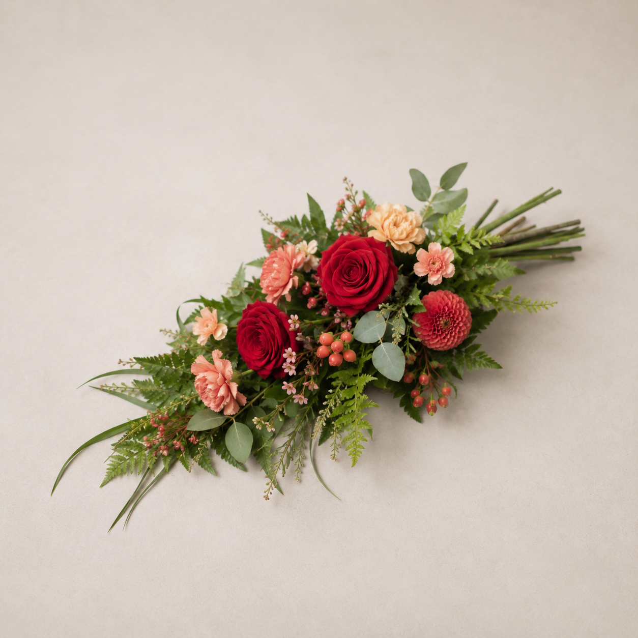 Red & Peach Funeral Sheaf | Warm Sympathy Flowers Online