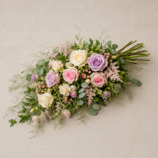Pastel Rose Funeral Sheaf | Soft Memorial Bouquet Online