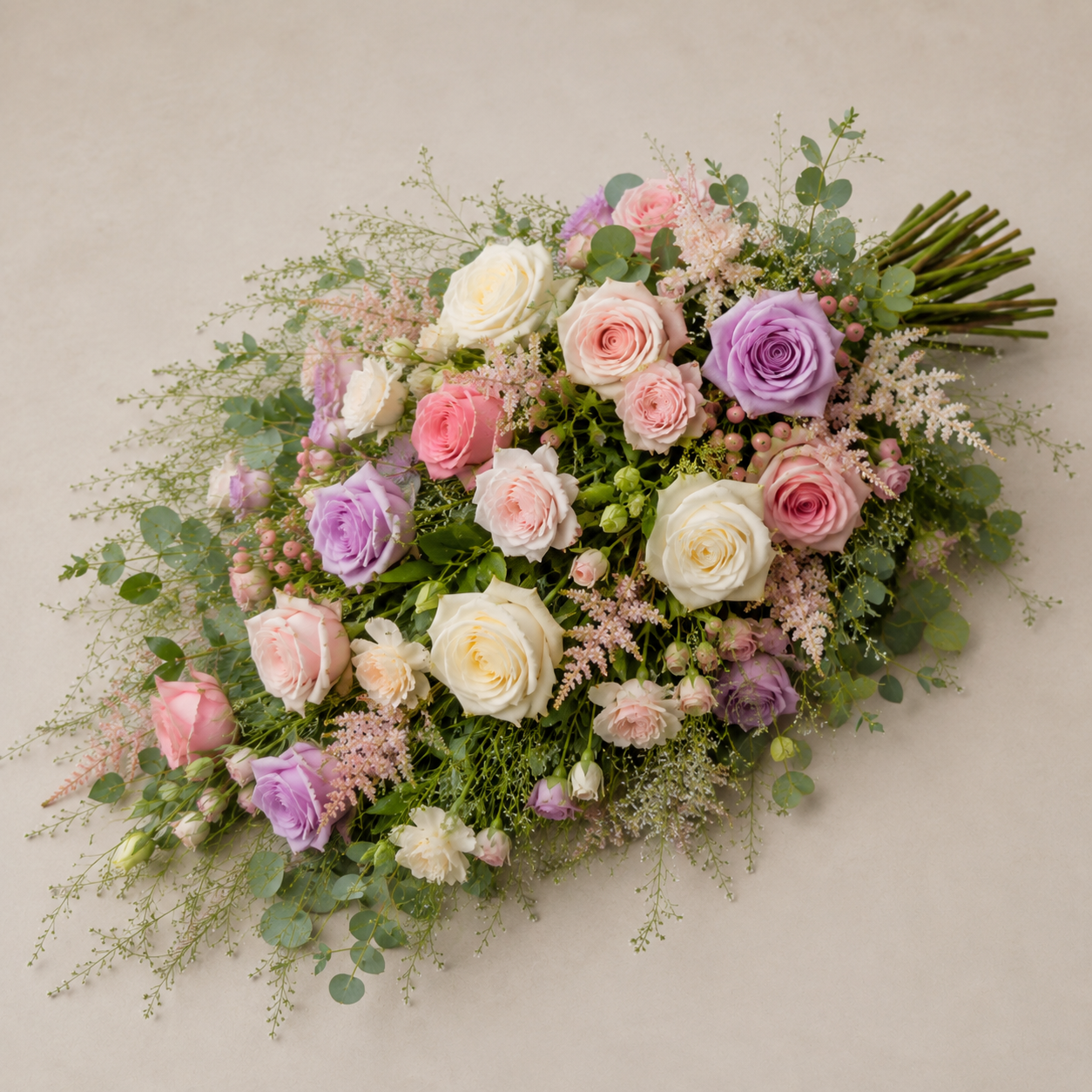 Pastel Rose Funeral Sheaf | Soft Memorial Bouquet Online