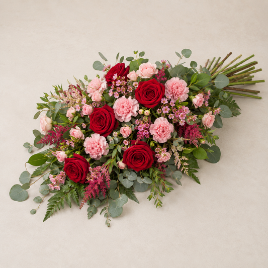 Red & Pink Funeral Sheaf | Romantic Sympathy Flowers Online