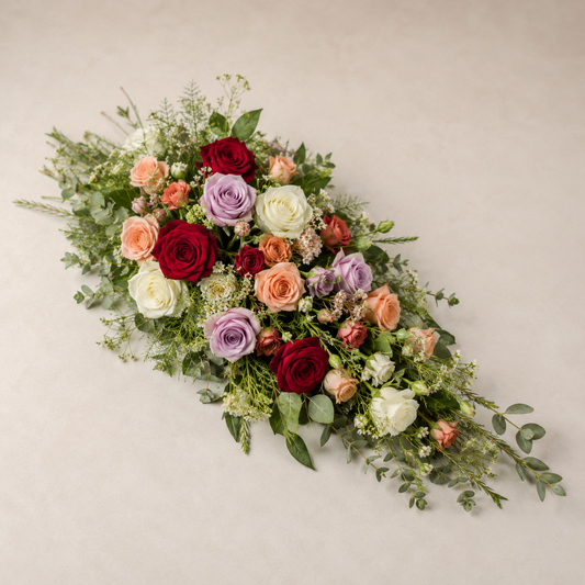 Mixed Rose Funeral Sheaf | Colourful Casket Bouquet Online