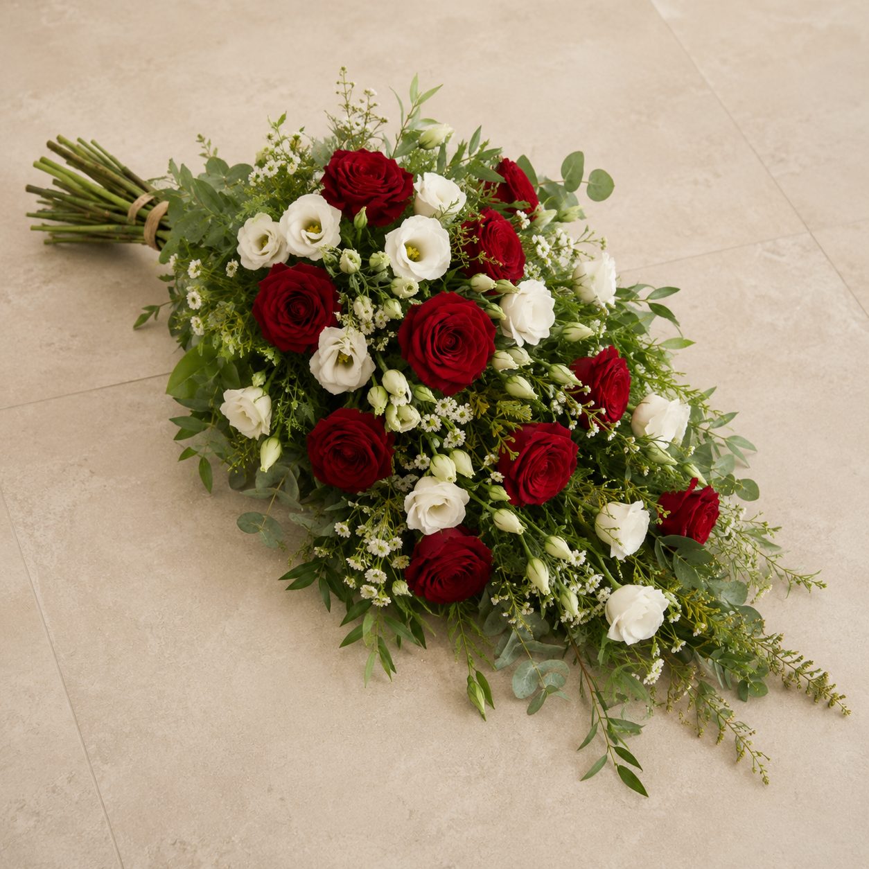 Jerbă funerară Roșu și Alb | Livrare Online de Flori de Condoleanțe