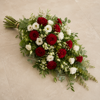 Jerbă funerară Roșu și Alb | Livrare Online de Flori de Condoleanțe