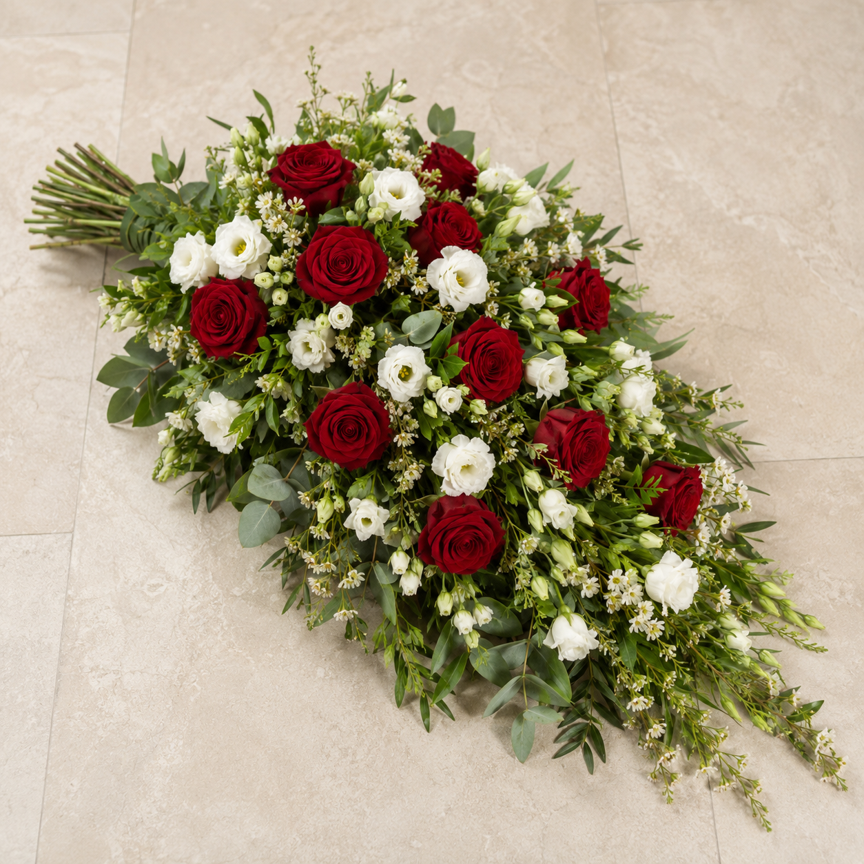 Jerbă funerară Roșu și Alb | Livrare Online de Flori de Condoleanțe
