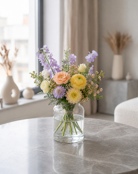 Blød pastelbuket | Send elegante blomster i Danmark