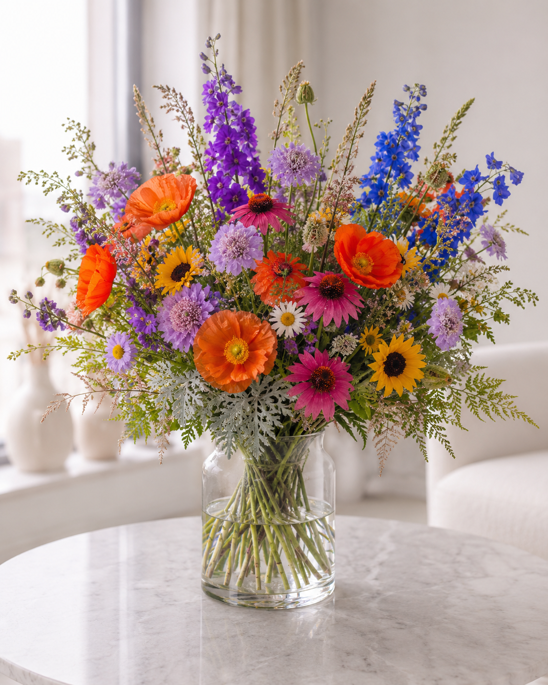 Vild farverig buket | Send naturlige blomster i Danmark