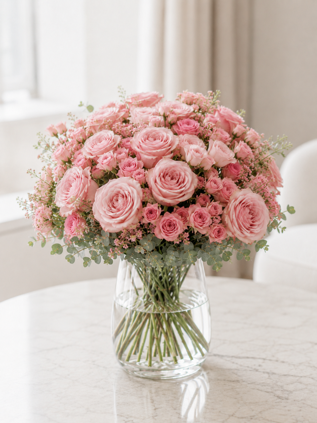 Elegant lys rosenbuket | Send romantiske blomster i Danmark
