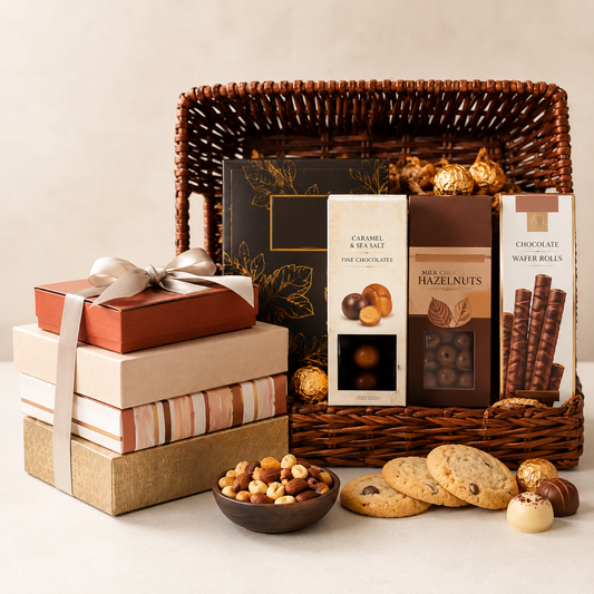 Chocolate Pick Me Up Gift Basket with Cookies, Nuts & Sweet Treats | Premium Gift Delivery