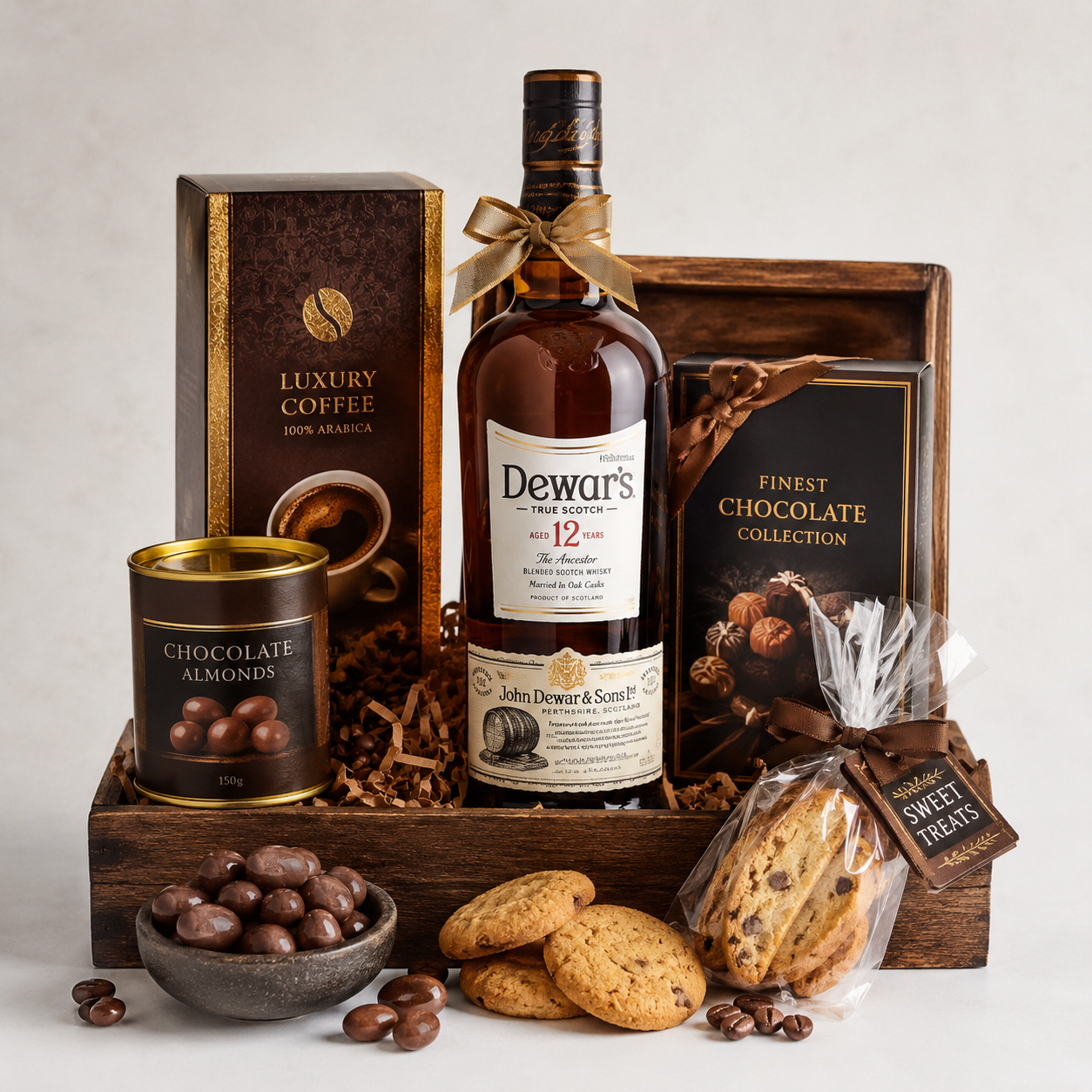Luxury Whisky Gift Basket with Coffee, Chocolates & Sweet Treats | Premium Gift Delivery