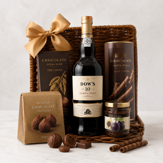 Luxury Port Wine Gift Basket with Chocolates & Gourmet Treats | Premium Gift Delivery