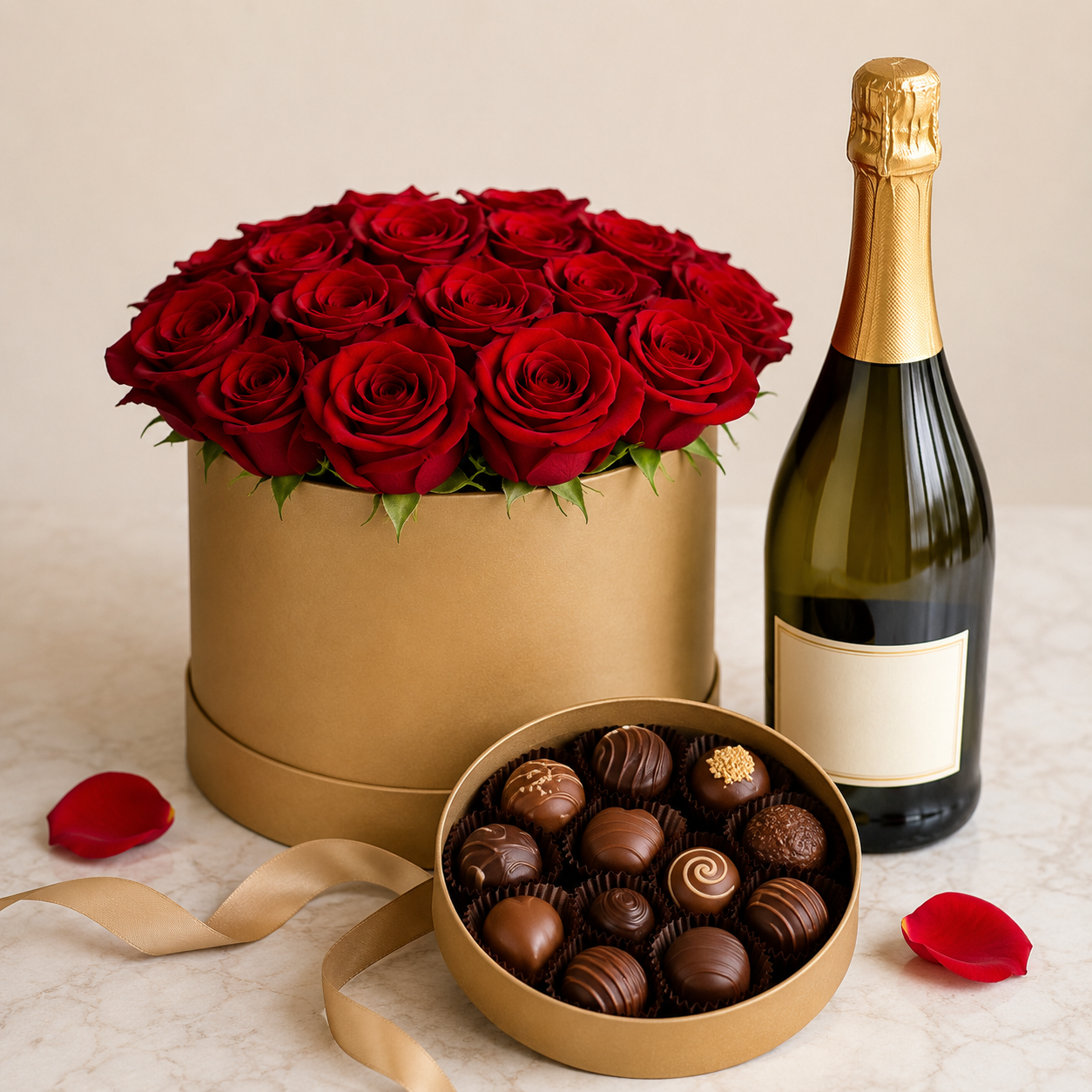 Luxury Red Rose Flower Box with Sparkling Gift & Chocolates | Premium Gift Delivery