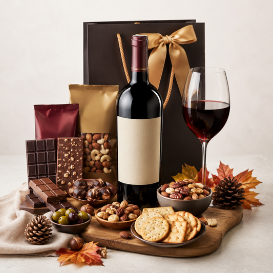 Harvest Fall Red Wine Gift Box with Nuts, Chocolates & Savoury Treats | Premium Gift Delivery