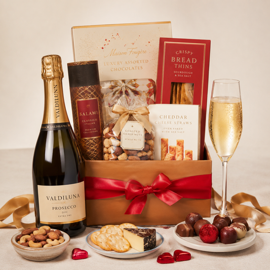 Love Feast Prosecco Gift Basket with Savoury Snacks, Chocolates & Treats | Premium Gift Delivery