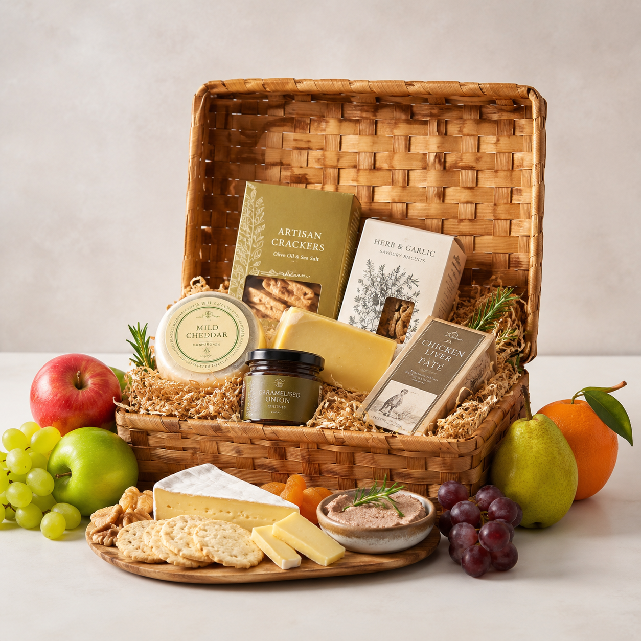 Gourmet Cheese & Fruit Gift Basket with Crackers and Savoury Treats | Premium Gift Delivery
