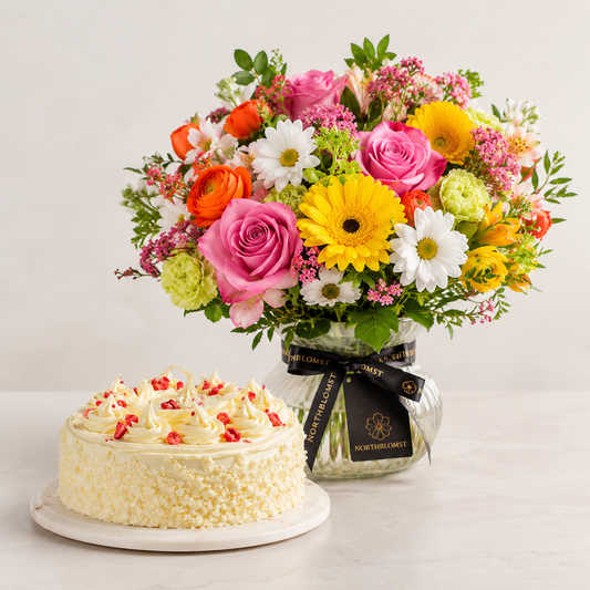 Spring Mixed Bouquet with Cream Cake | Flowers & Cake Delivery