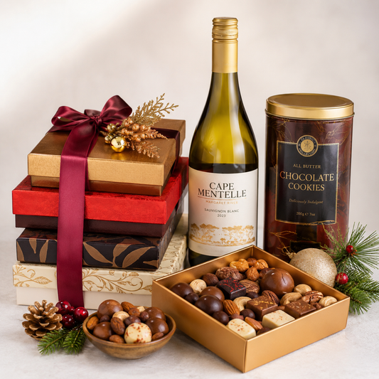 Luxury White Wine Gift Basket with Chocolates, Cookies & Sweet Treats | Premium Gift Delivery