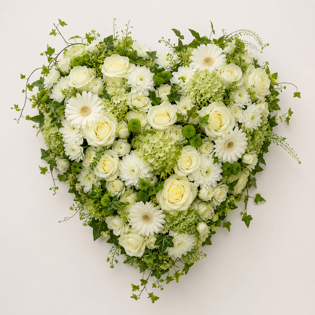 Ivory & Green Heart Funeral Arrangement