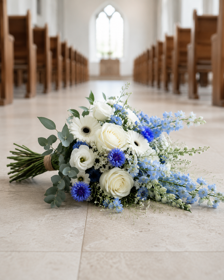 Blue & White Funeral Flowers | Funeral Flowers Online funeral bouquet delivery in Denmark
