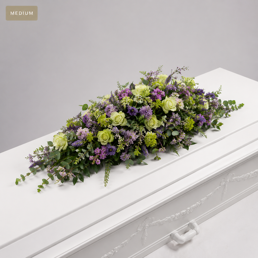 Green & Purple Coffin Spray | Elegant Funeral Flowers