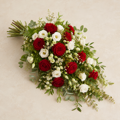 Jerbă funerară Roșu și Alb | Livrare Online de Flori de Condoleanțe