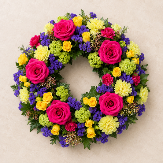Bright Rose Funeral Wreath | Colourful Funeral Flowers Denmark