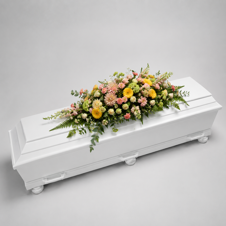 Pastel Coffin Spray | Elegant Funeral Flowers coffin spray delivery in Denmark