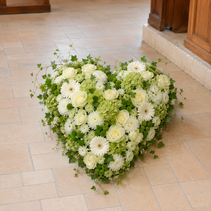 Ivory & Green Heart Funeral Arrangement