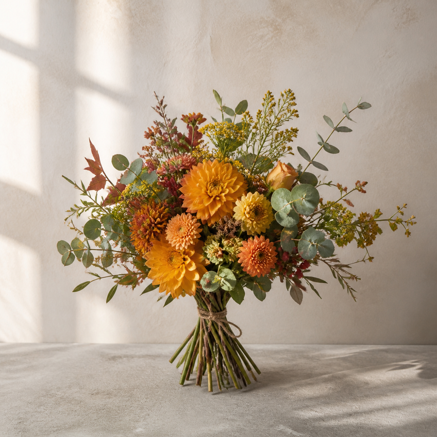 Autumn bouquets with warm seasonal flowers